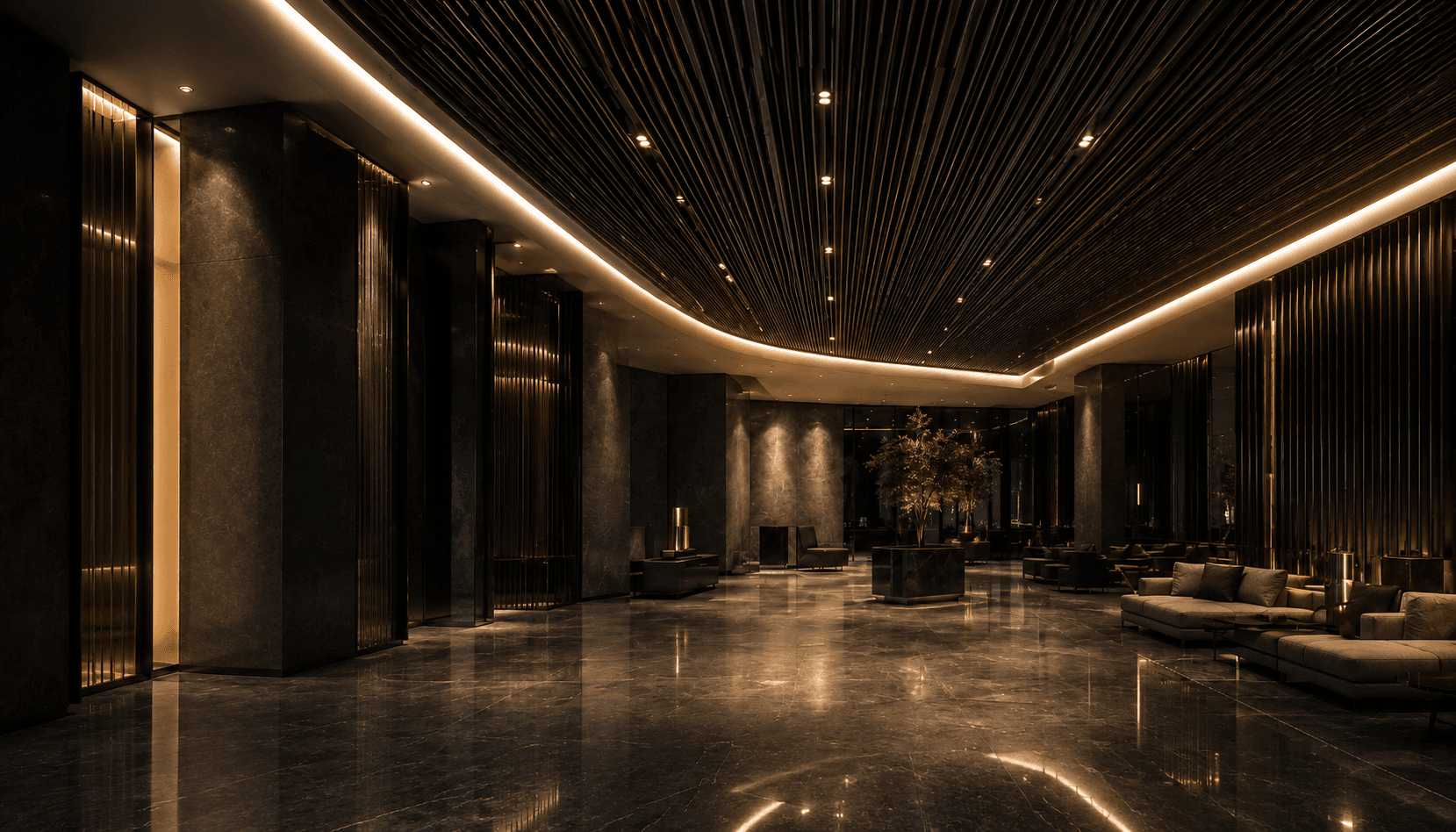 سقف کاذب فلزی مهندسی‌شده آویزسازه در فضای معماری بزرگ‌مقیاس